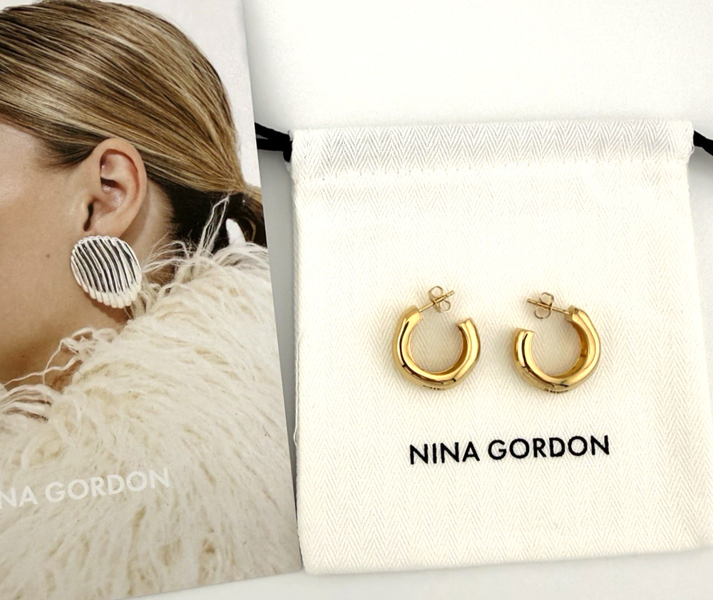 Nina Gordon Sense Hoop Earrings 14K Gold Plated Chunky Luxury Statement Chic NEW
